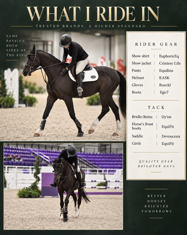 What I Ride In: Caitlyn’s rider gear and tack, including EuphoricEq, Crinière Life, Equiline, KASK, Roeckl, Ego7, Dy’on, EquiFit and Devoucoux.